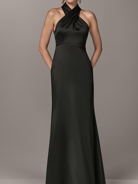 Donna Karan Dresses & Skirts - DONNA KARAN CROSS FRONT BLACK HALTER GOWN SIZE 6 NWT